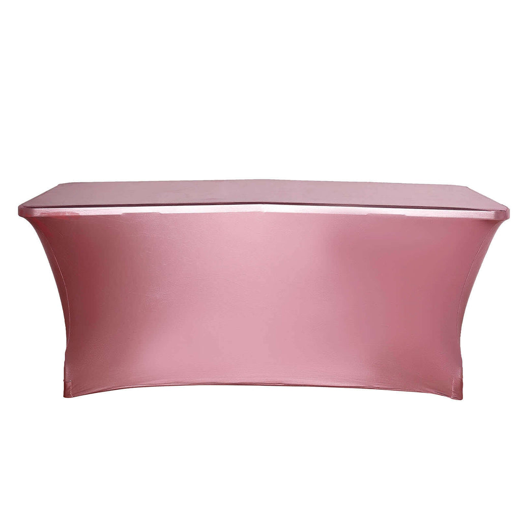 Stretch Spandex 72"x30" Rectangle Tablecloth Metallic Rose Gold - Form-Fitting Table Cover