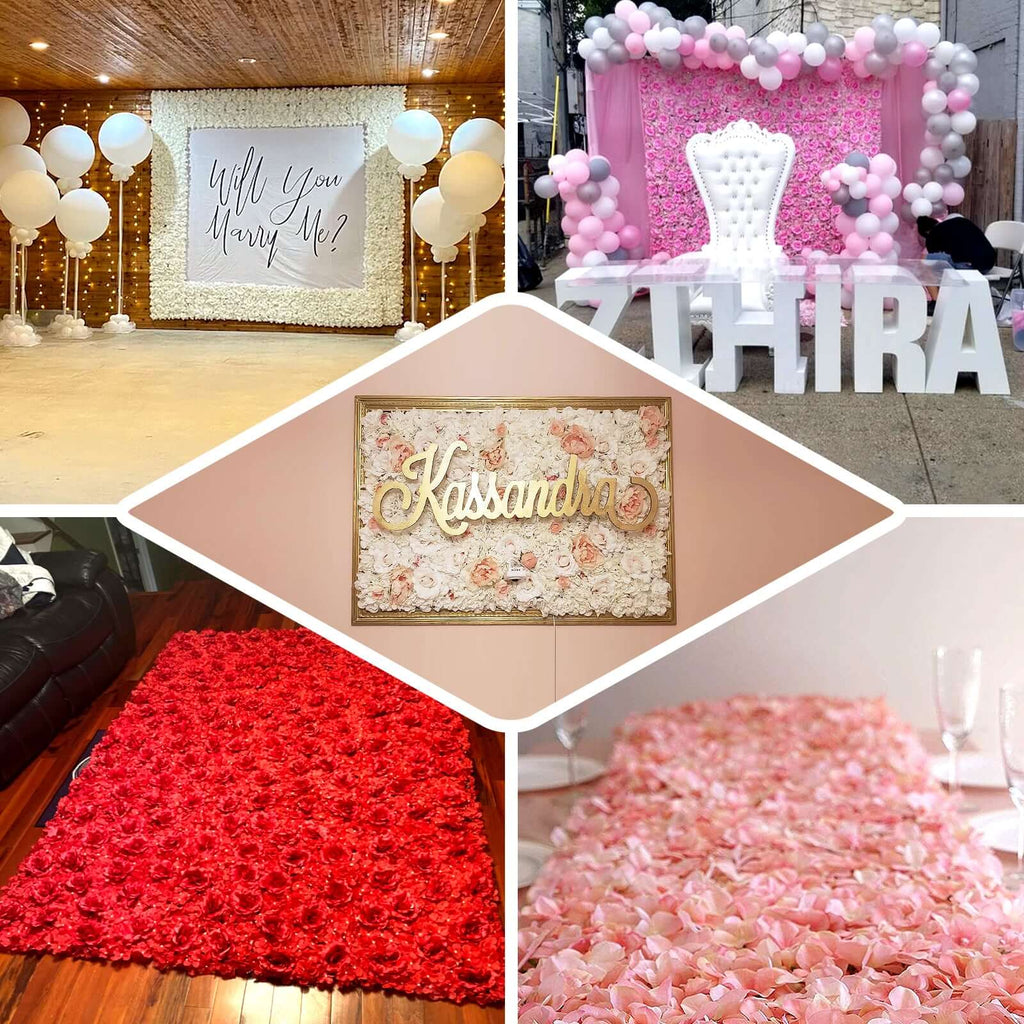 11 Sq ft. Red 3D Silk Rose and Hydrangea Flower Wall Mat Backdrop - 4 Artificial Panels