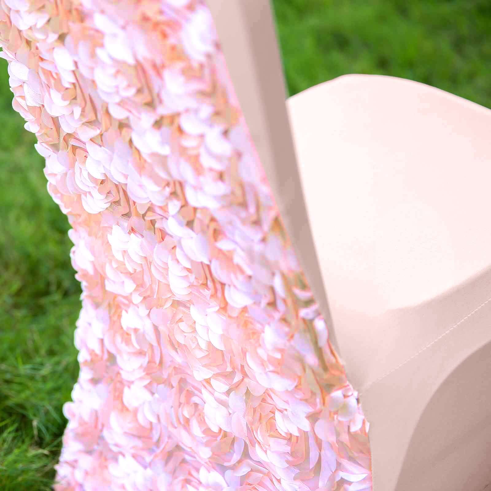 Satin Rosette Chair Cover for Banquet Chairs Blush - Stretch Fitted Slip-On Slipcover