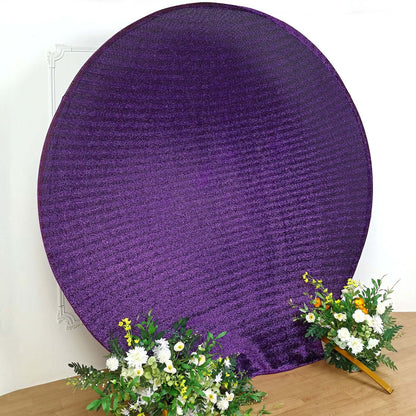 7.5ft Purple Metallic Shimmer Tinsel Spandex Round Wedding Arch Cover, 2-Sided Photo Backdrop