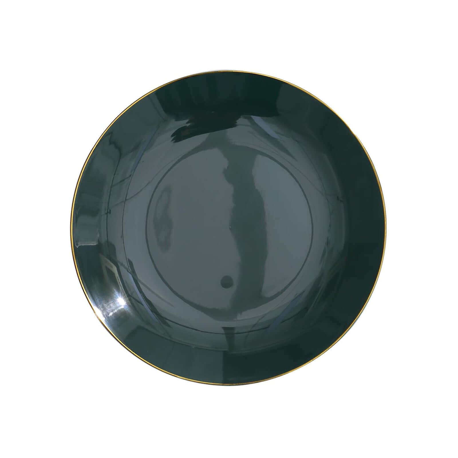 10-Pack Plastic 8" Round Dessert Plates in Hunter Emerald Green with Gold Rim - Glossy Disposable Appetizer Salad Plates