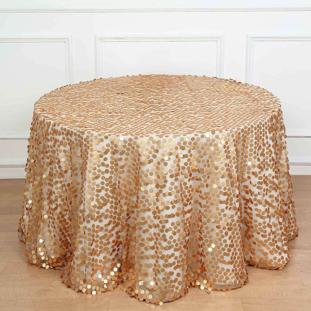 Sequin 120" Round Tablecloth Matte Champagne - Seamless Big Payette Table Cover