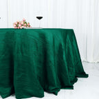 Taffeta 132" Round Tablecloth Hunter Emerald Green - Seamless Accordion Crinkle Table Cover