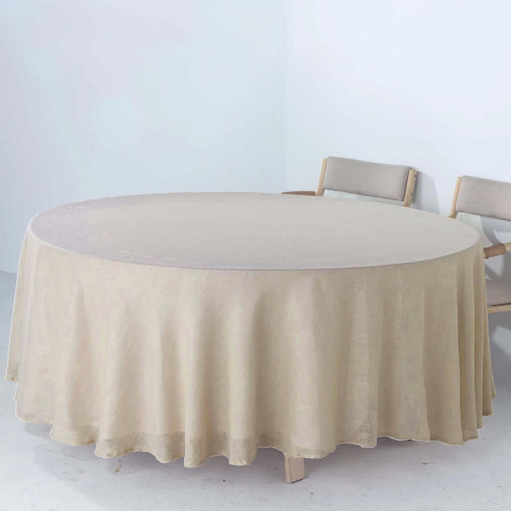 Faux Linen 108" Round Tablecloth Beige - Slubby Textured & Wrinkle Resistant Table Cover
