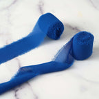 2 Pack 6yd Royal Blue Silk-Like Chiffon Linen Ribbon Roll For Bouquets, Wedding Invitations Gift Wrapping