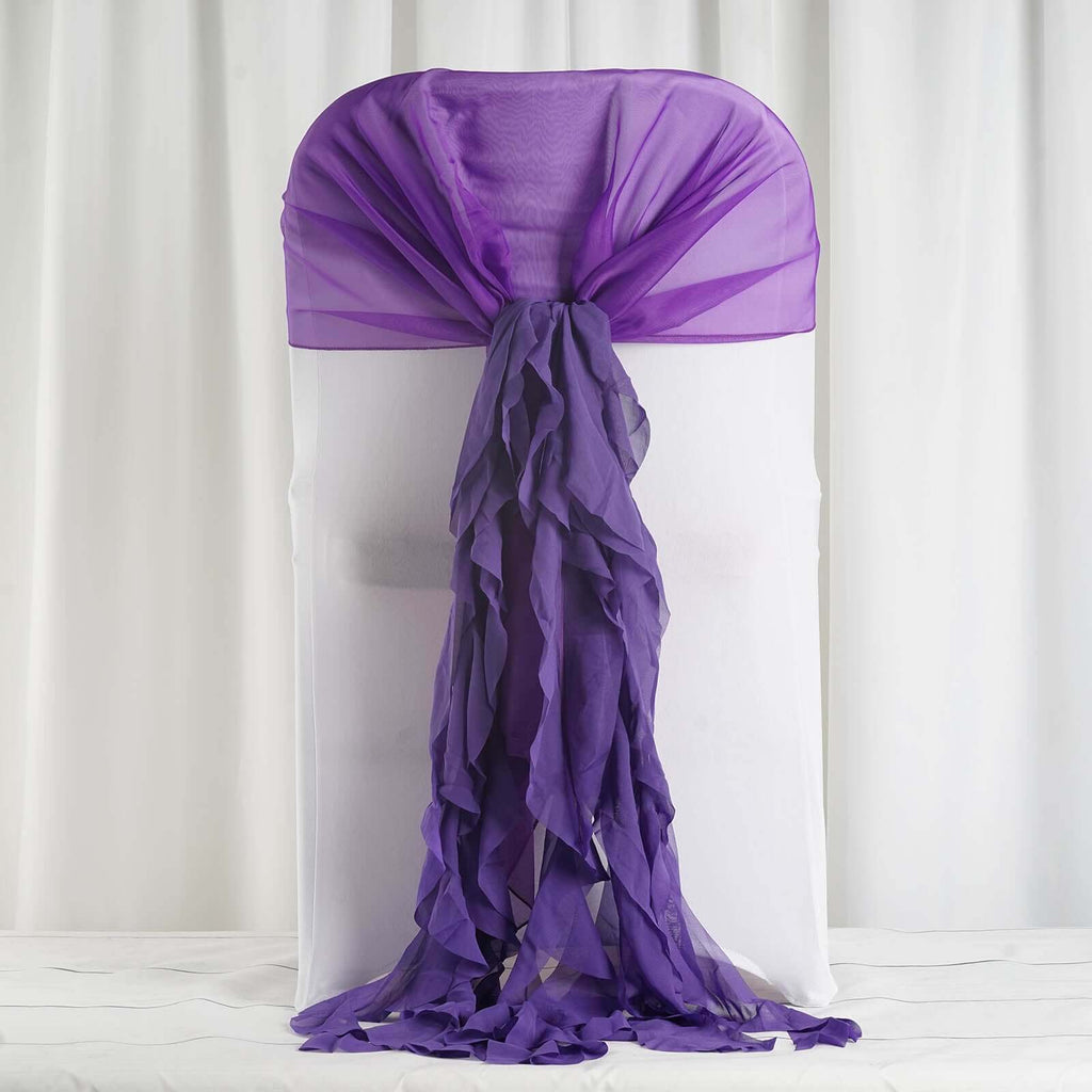 1 Set Chiffon Hoods Chair Sashes with Willow Ruffles Design Purple - Stylish Chair Bow Decor
