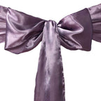 5 Pack Satin Chair Sashes Violet Amethyst - Durable Chair Bows with Shiny Finish 6"x106"