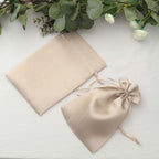 12 Pack 6"x9" Beige Satin Drawstring Wedding Party Favor Gift Bags