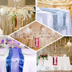 Satin Organza 14"x108" Table Runner Royal Blue Embroidered Design - Sheer & Stylish for Luxurious Table Settings