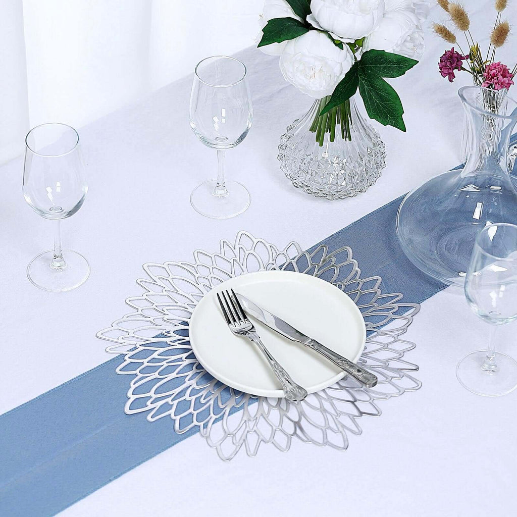 6-Pack Dining Table Mats Floral Design Silver - Metallic Vinyl Round Non-Slip Mats for Tables 15"