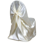 Satin Chair Cover Self-Tie Universal Design Ivory - Durable Slip-On Cover for Folding, Dining, Banquet & Standard Chairs