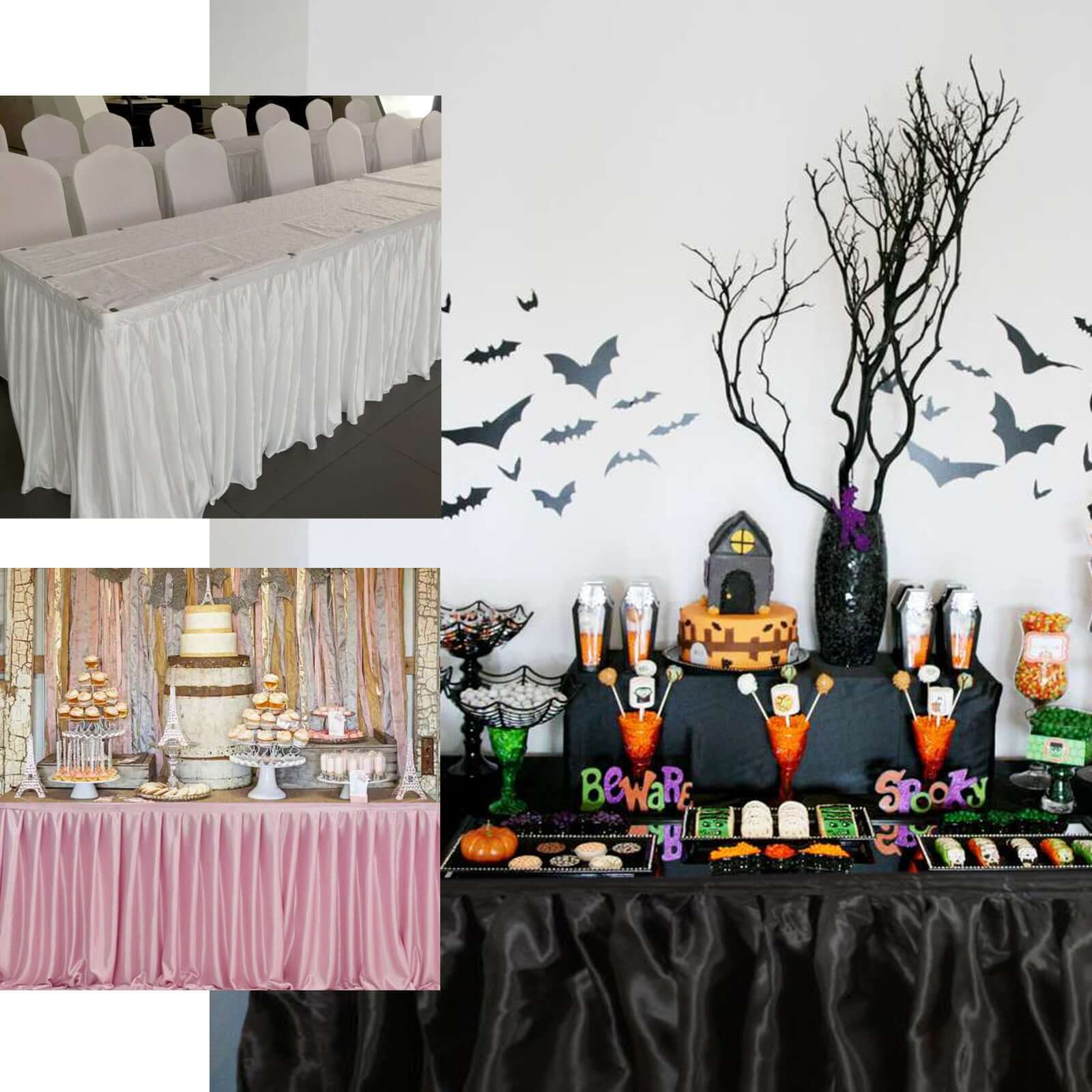 Satin 21ft Table Skirt White - Exquisite Pleated Wedding Table Decor