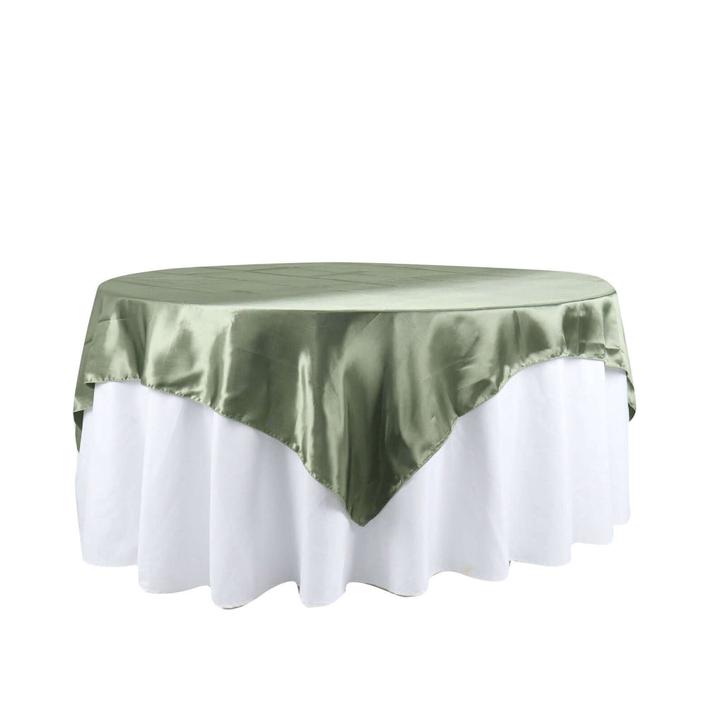 Satin 72"x72" Table Overlay Square Tablecloth Dusty Sage Green - Smooth Finish Table Cover