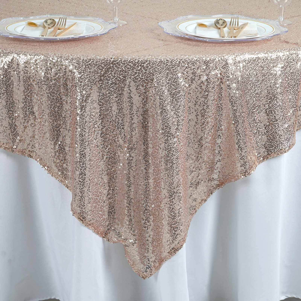 Sequin 90"x90" Table Overlay Square Tablecloth Blush - Sparkly Table Cover