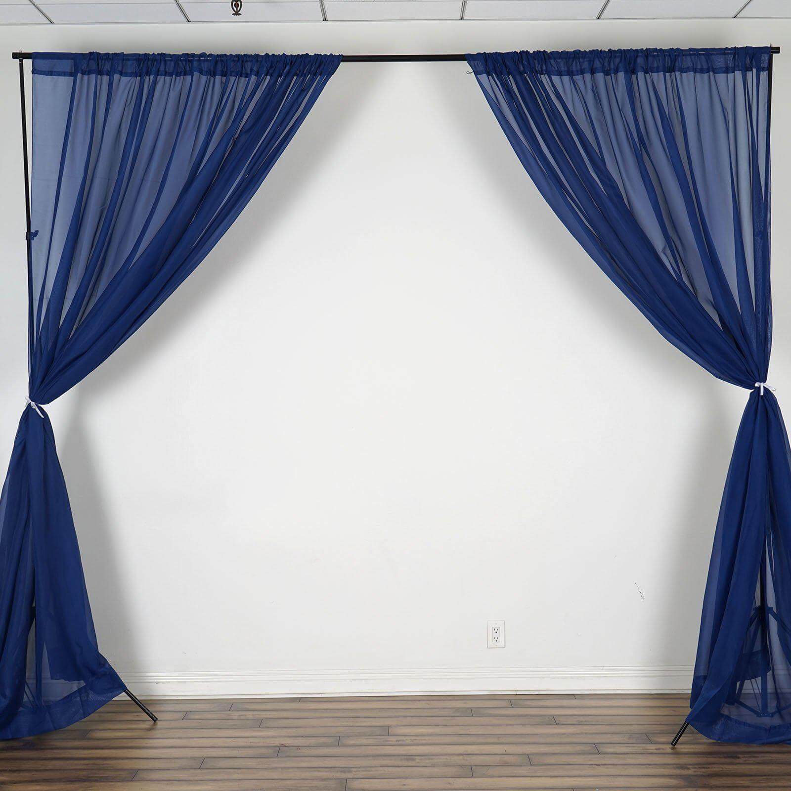 2 Pack Navy Blue Sheer Chiffon Event Curtain Drapes, Durable Flame Resistant Organza Backdrop Event Panels With Rod Pockets - 10ftx10ft