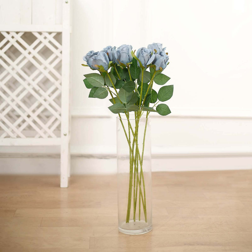 31" 24Pcs Dusty Blue Long Stem Artificial Silk Roses Flowers