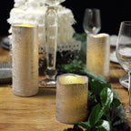 Set of 3 LED Flameless Pillar Candles Remote Operated Metallic Silver - Battery Powered 4", 6", 8"