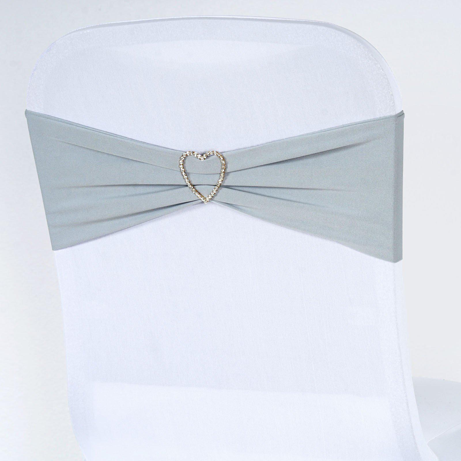 5 Pack Stretch Spandex Chair Sashes Silver - Fitted Finish Two Ply Heavy Duty Chair Bands 5"x12"