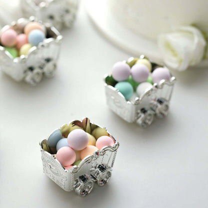 12 Pack 2.5" Silver Mini Chariot Treat Party Favor Boxes, Small Candy Container Gift Boxes