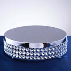 Metal Cake Stand Pedestal Crystal Beaded Design Silver - Cupcake Display and Dessert Riser 13"