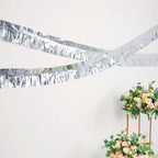 16ft Metallic Silver Foil Tassel Fringe Backdrop Banner, Tinsel Garland Decor