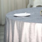 Premium Velvet 120" Round Tablecloth Silver - Reusable Soft & Seamless Table Cover