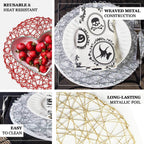 6-Pack Table Placemats Woven Fiber Design Silver Round - Disposable Mats for Dining and Events 15"