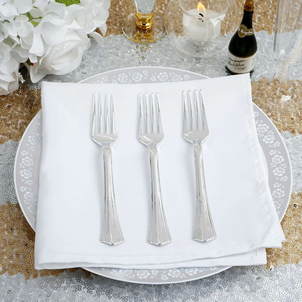 25-Pack Plastic Forks Silver Heavy Duty with Fluted Handles - Durable Disposable Tableware 7"