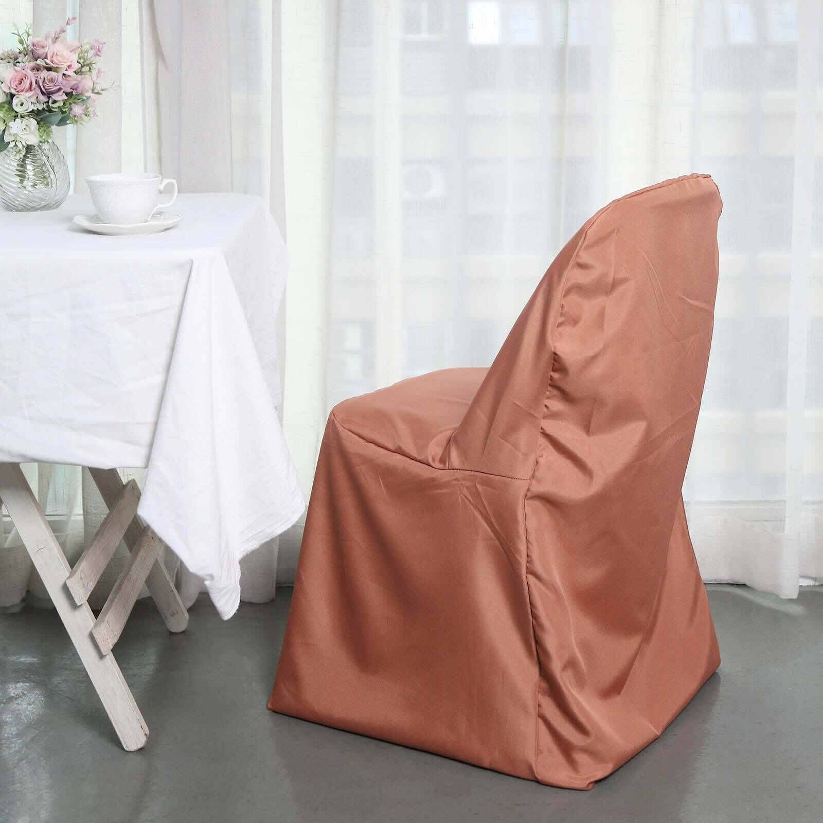 Polyester Slip On Folding Chair Covers Terracotta (Rust) - Stain-Resistant Reusable Durable Fabric
