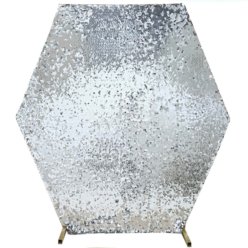 8ftx7ft Silver Big Payette Sequin Sparkly Hexagon Backdrop Stand Cover