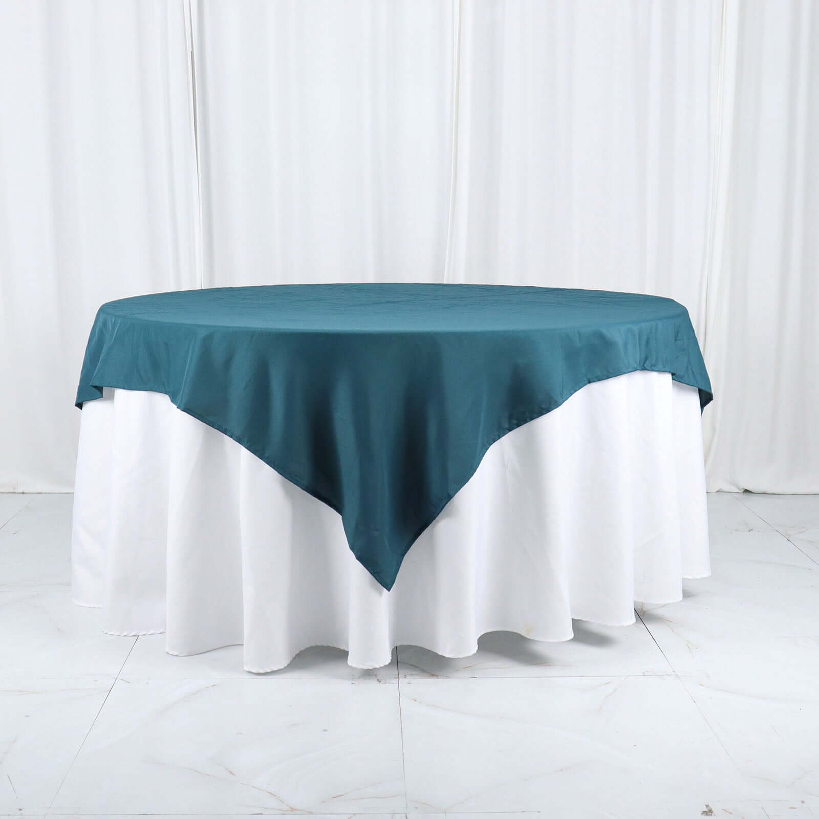 Polyester 70"x70" Table Overlay Square Tablecloth Peacock Teal - Wrinkle-Resistant & Durable Table Cover