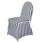 Spandex Chair Cover with Foot Pockets for Banquet Chairs Black/White Striped - Durable Stretch Fitted Slipcover for Weddings & Gatherings