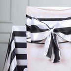 5 Pack Satin 6"x108" Chair Sashes Black/White Stripes - Sophisticated Decor for Weddings & Gatherings