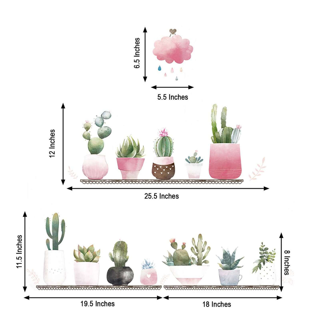 Succulent Potted Plants on Shelf Wall Decals, Peel and Stick Decor Stickers