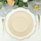 50-Pack Bagasse 10" Round Dinner Plates in Natural with Ribbed Rim - Eco Friendly Biodegradable Sugarcane Party Plates for Events