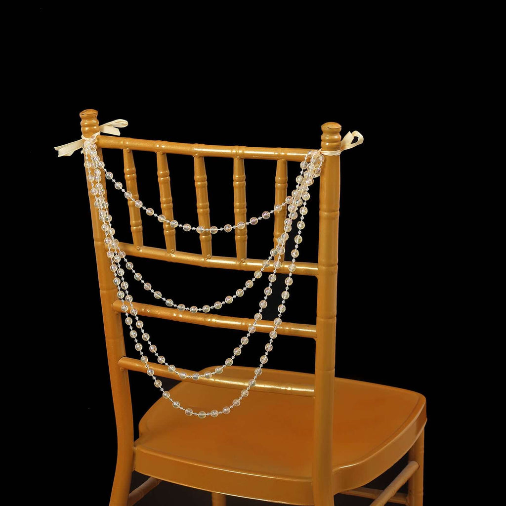 Faux Pearl Beaded 16" Chair Back Garland Sash Amber Gatsby-Inspired Style - Pre-Tied Chic Wedding Decor for Chiavari Chairs