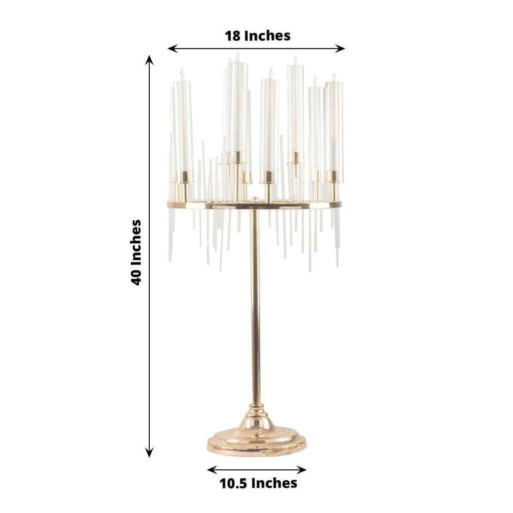 Metal 9-Arm Round Cluster Taper Candelabra Table Centerpiece Gold - Candlestick Holder Table Centerpiece With Drip Accents and Clear Glass Shades 40"