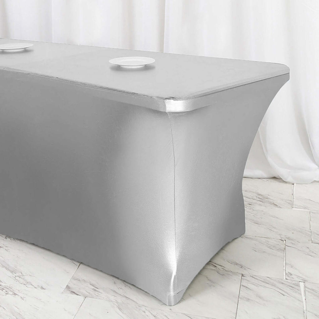Stretch Spandex 72"x30" Rectangle Tablecloth Metallic Silver - Form-Fitting Table Cover