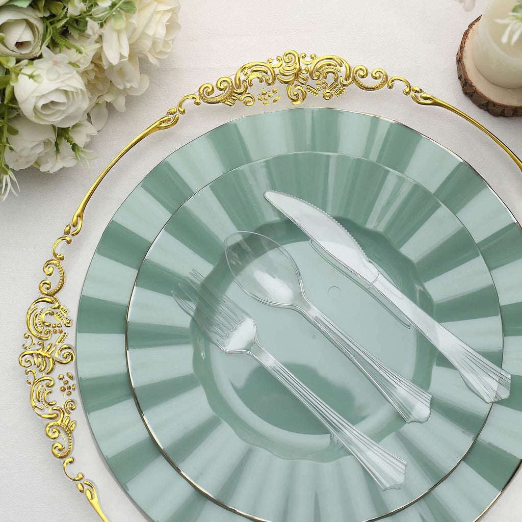 24-Pack Plastic Silverware Set with Fan Flared Tip Handle Clear - Heavy Duty Disposable Utensils 7"