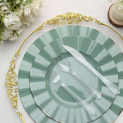 24-Pack Plastic Silverware Set with Fan Flared Tip Handle Clear - Heavy Duty Disposable Utensils 7"