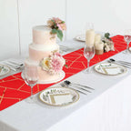 Polyester 9ft Table Runner Red with Gold Foil Modern Geometric Accent