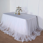 Extra Long Tulle 17ft Table Skirt White with Satin Edge - Table Cover for Baby Showers & Events