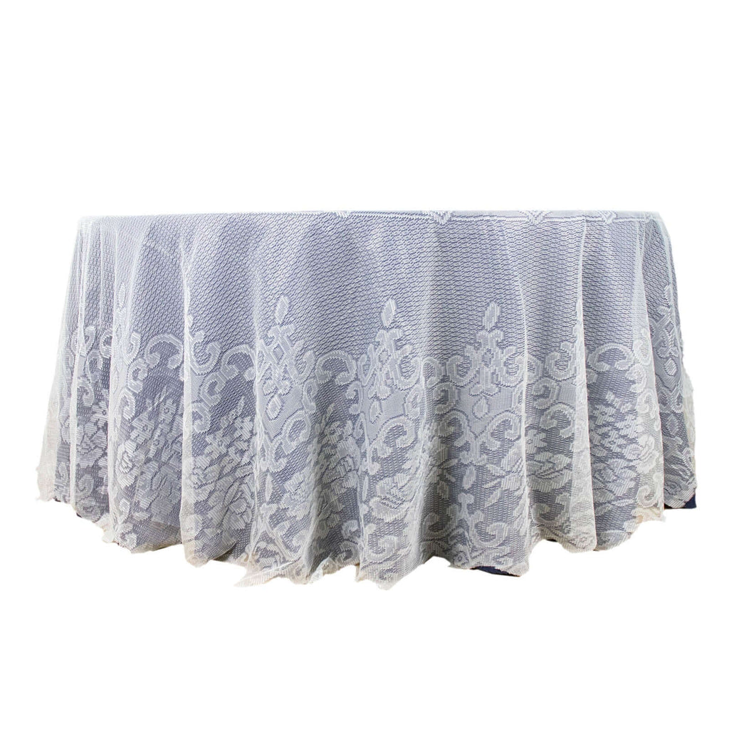 Lace 120" Round Tablecloth Ivory - Seamless Premium Design for Upscale Celebrations