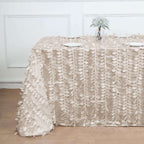 Taffeta 90"x132" Rectangle Tablecloth Beige | 3D Leaf Petal Design Seamless Table Cover