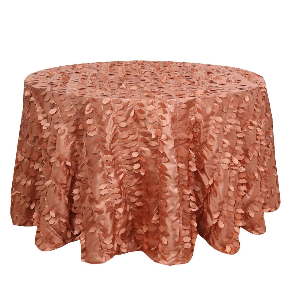 Taffeta 120" Round Tablecloth Terracotta (Rust) | 3D Leaf Petal Design Seamless Table Cover
