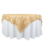 Taffeta 72"x72" Table Overlay Square Tablecloth Champagne - 3D Leaf Petal Table Cover