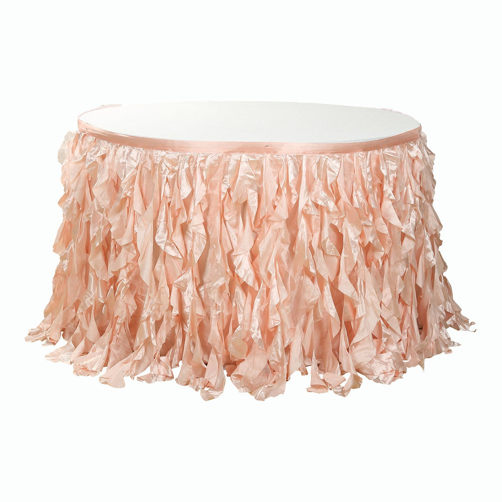 Taffeta 17ft Table Skirt Blush - Cascading Curly Willow Style Table Cover