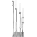 8 Arm Cluster Taper Candle Holder Silver - Stunning Large Candle Arrangement With Clear Glass Shades for Grand Banquets & Celebrations 42"