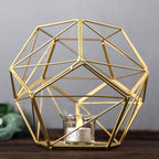 Tealight Candle Holder Gold Metal Pentagon Prism Geometric Open Frame - Flower Stand 7"