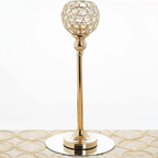 Crystal Votive Pillar Holder Metal 16" Gold - Chic Round Tealight Stand for Events